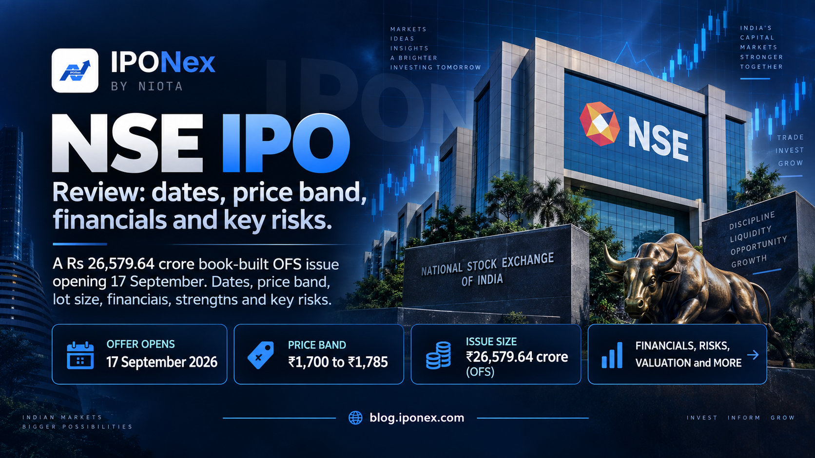 NSE IPO review featuring issue size of Rs 26,579.64 crore and opening date of 17 September 2026